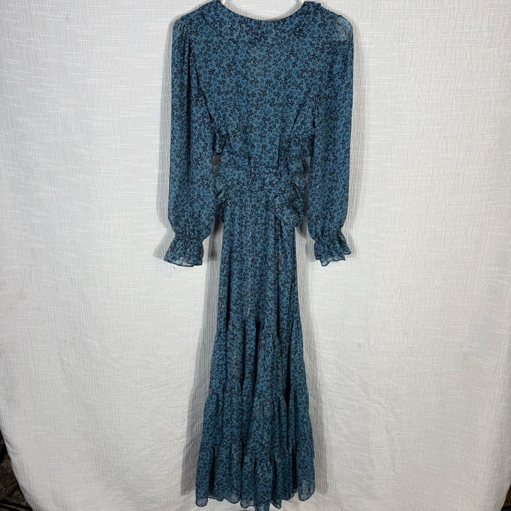 MISA Los Angeles Amelia Maxi Dress Cut-Out Ruffled Cerulean Ditzy Small - Picture 13 of 15